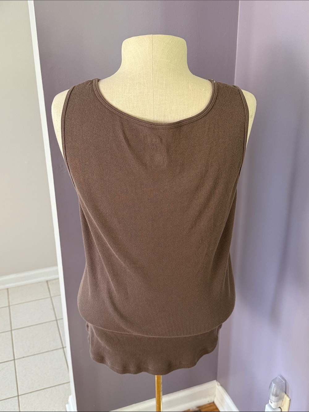 St. John's Bay Brown Sleeveless Tank with Bead-Trim Scoop Neck - Picture 4 of 5